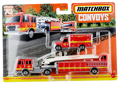 Matchbox Convoys MBX Mega Ton Fire Truck Trailer & International Ambulance