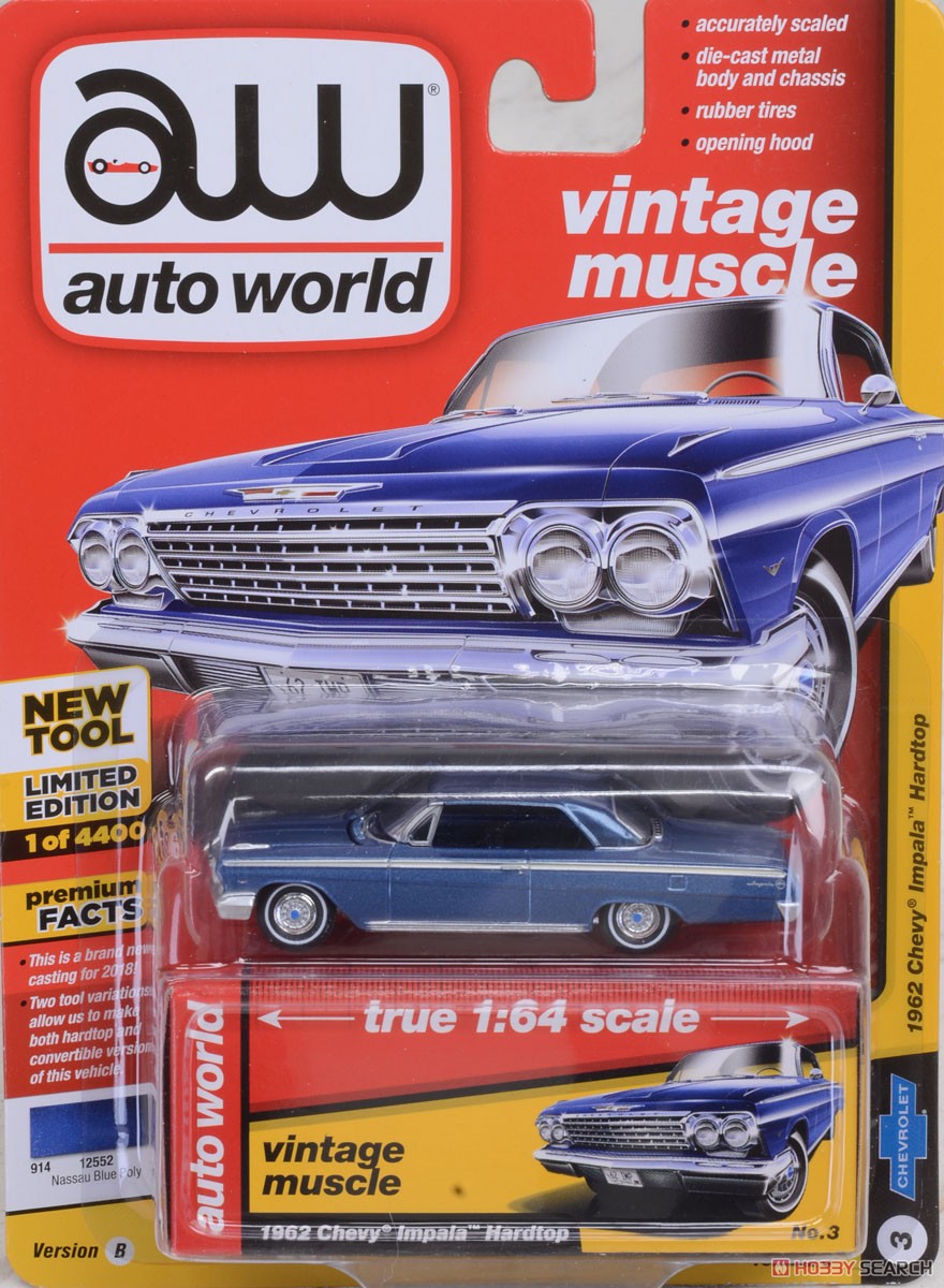 2018 AUTO WORLD VINTAGE MUSCLE 1962 CHEVY IMPALA HARDTOP R3 VB AW64182