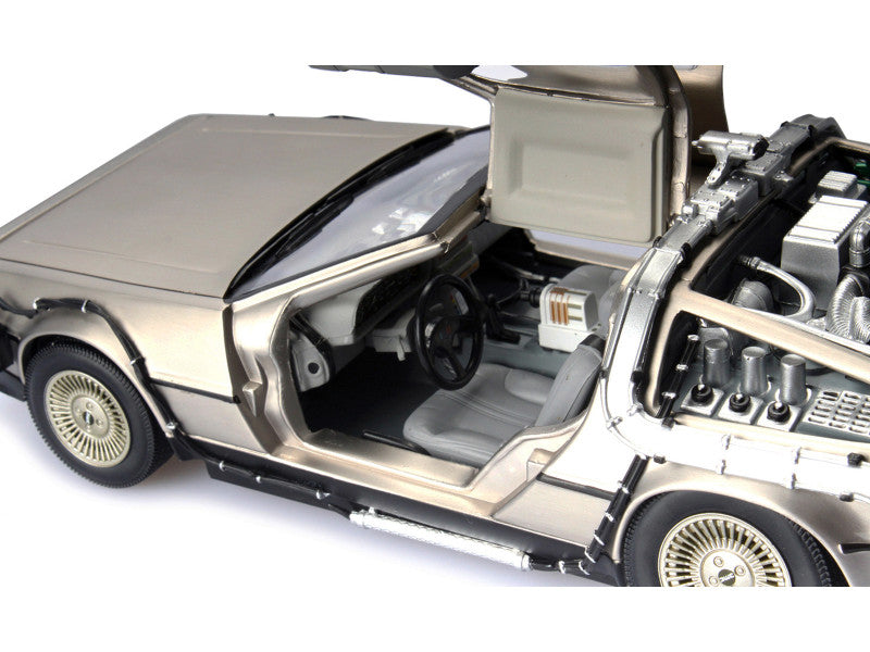 DMC DeLorean Time Machine Stainless Steel "Back to the Future: Part II" (1989) Movie 1/18 Diecast Model Car by Sun Star