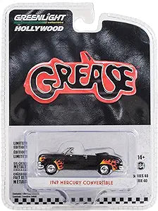 1949 Mercury Convertible Black with Flames Grease (1978) Movie Hollywood Series Release 40 1/64 Diecast Model Car by Greenlight 62010B