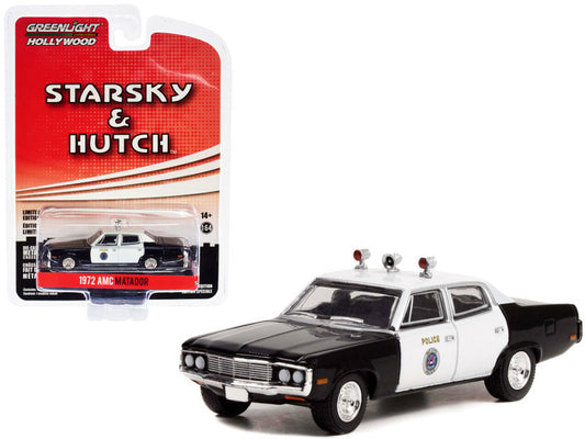 1972 AMC Matador Police Black and White "Bay City Police Department" "Starsky and Hutch" (1975-1979) TV Series Hollywood Special Edition Series 2 1/64 Diecast Model Car by Greenlight