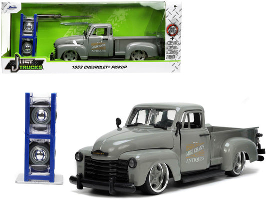 1953 Chevrolet Pickup Truck Gray "Miki Chan's Antiques" with Extra Wheels "Just Trucks" Series 1/24 Diecast Model Car by Jada