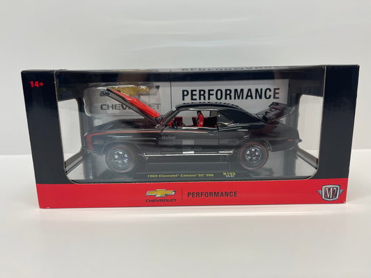 *CHASE* 1969 Chevrolet Camaro SS 396 Black with Bright Red Stripes Limited Edition Worldwide 1/24 Diecast Model Car by M2 Machines