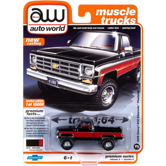 1:64 1978 CHEVY K10 SILVERADO FLEETSIDE AUTO WORLD MUSCLE TRUCKS