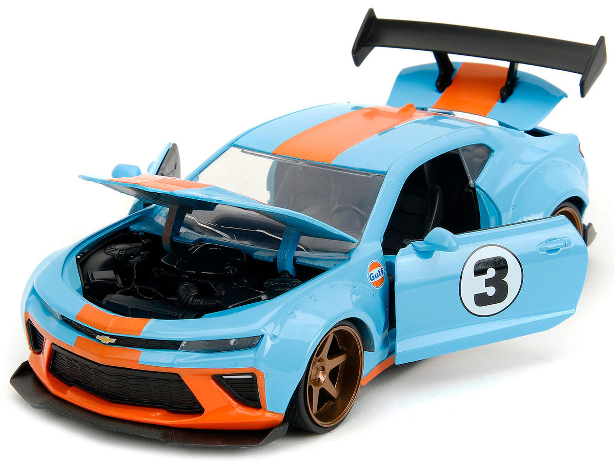 2016 Chevrolet Camaro Widebody #3 Light Blue with Orange Stripes "Gulf Oil" "Wide Body" Series 1/24 Diecast Model Car by Jada