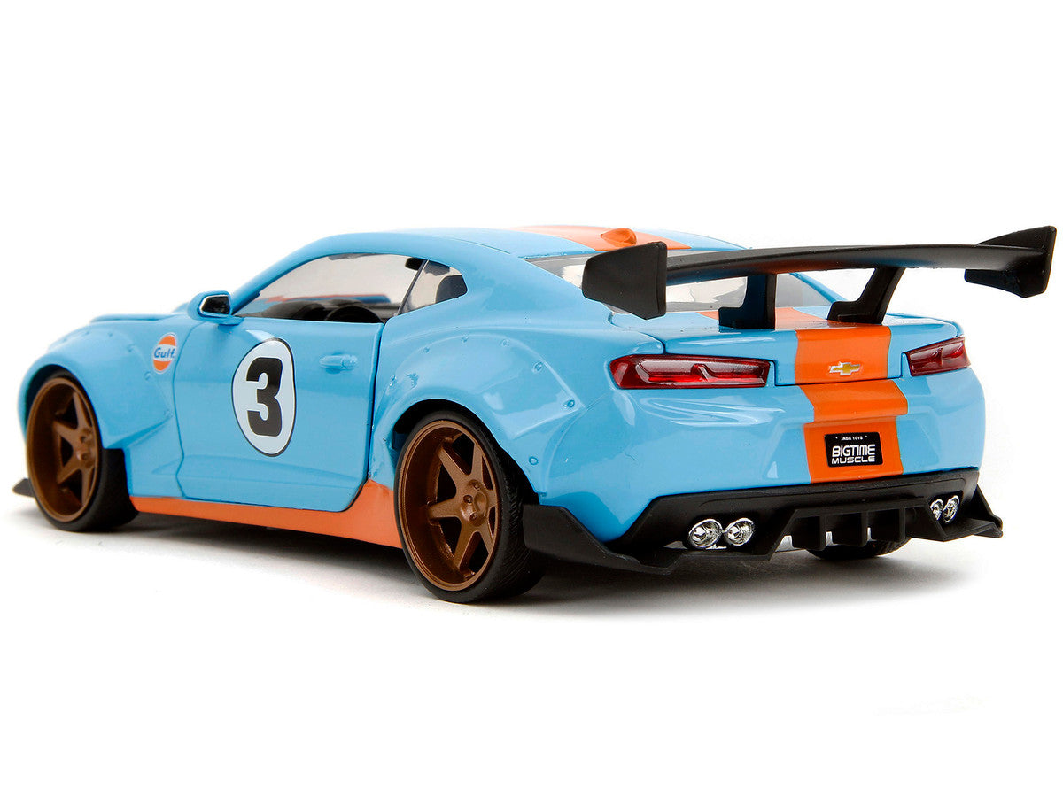 2016 Chevrolet Camaro Widebody #3 Light Blue with Orange Stripes "Gulf Oil" "Wide Body" Series 1/24 Diecast Model Car by Jada