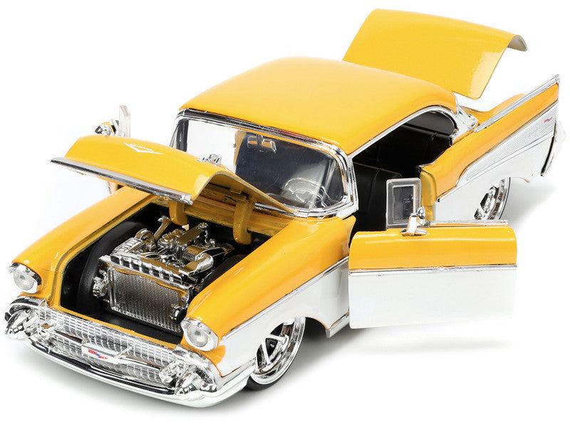 1957 Chevrolet Bel Air Yellow and White "Bigtime Muscle" Series 1/24 Diecast Model Car by Jada