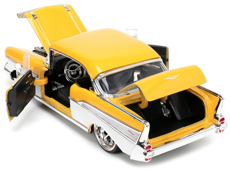 1957 Chevrolet Bel Air Yellow and White "Bigtime Muscle" Series 1/24 Diecast Model Car by Jada