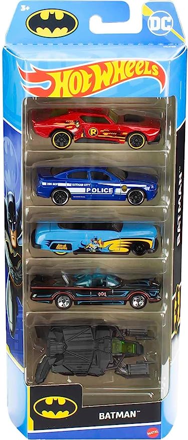 Hot Wheels BATMAN 5-Pack, Set of 5 Batman-Themed Toy Cars in 1:64