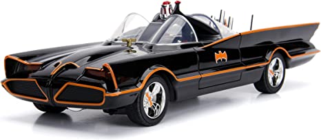 Classic TV Series Batmobile with Working Lights, and Diecast Batman and Robin Figures "80 Years of Batman" 1/18 Diecast Model Car by Jada