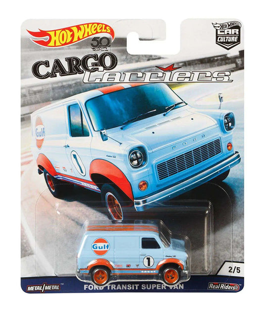 2017 HOT WHEELS CAR CULTURE CARGO CARRIERS FORD TRANSIT SUPER VAN GULF 2/5 w R/R