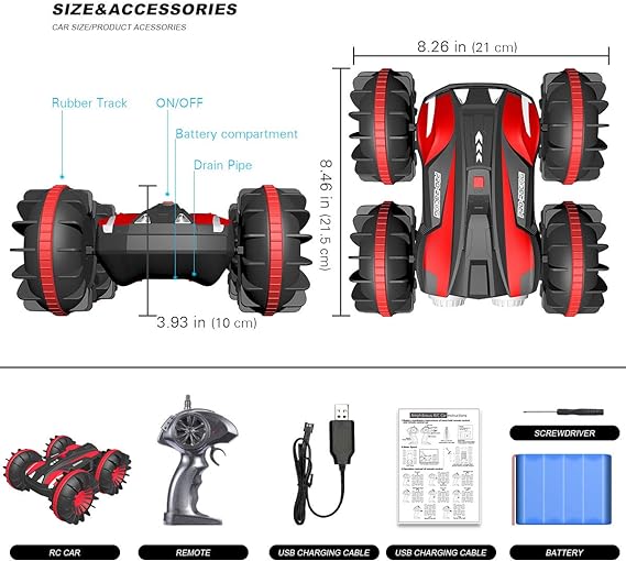 Remote Control Car - Amphibious Waterproof Vehicles RC Car for Kids 6-12 Year Old Pool Lake Outdoor All Terrain Land Water Boat