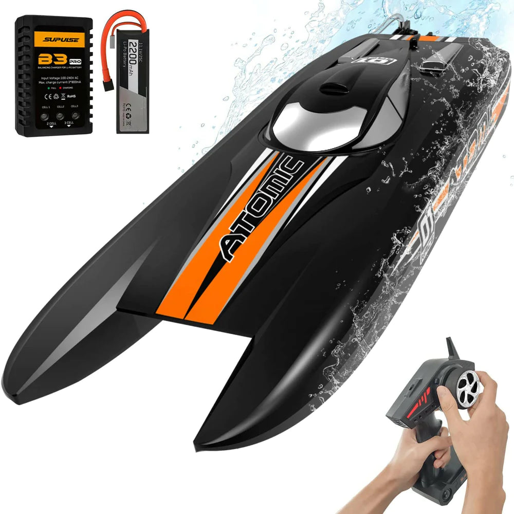 VOLANTEXRC Brushless Atomic 40mph High-Speed RC Boat with ABS Unibody Hull Ready-to-Run (792-6 Black) RTR