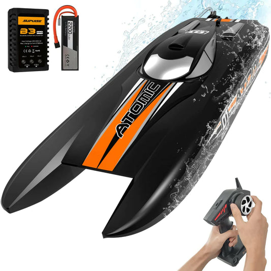 VOLANTEXRC Brushless Atomic 40mph High-Speed RC Boat with ABS Unibody Hull Ready-to-Run (792-6 Black) RTR