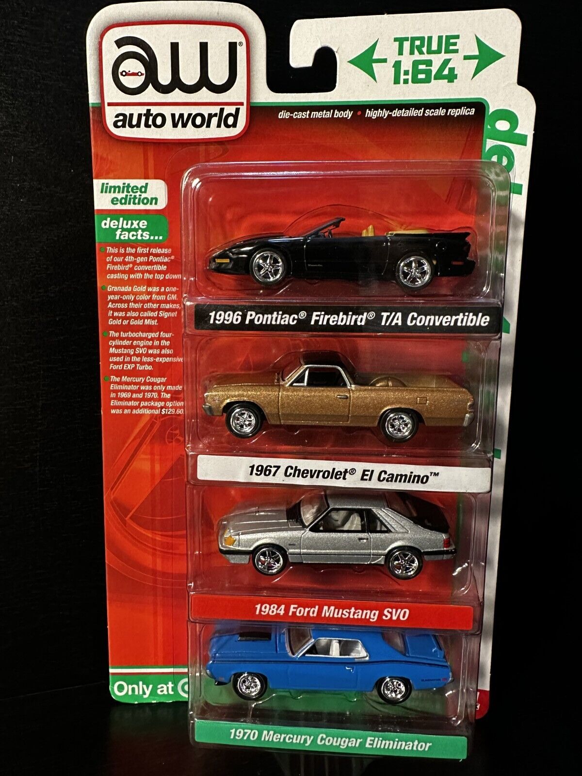 2022 Auto World DELUXE 4 PACK Mustang,Cougar,El Camino,Firebird