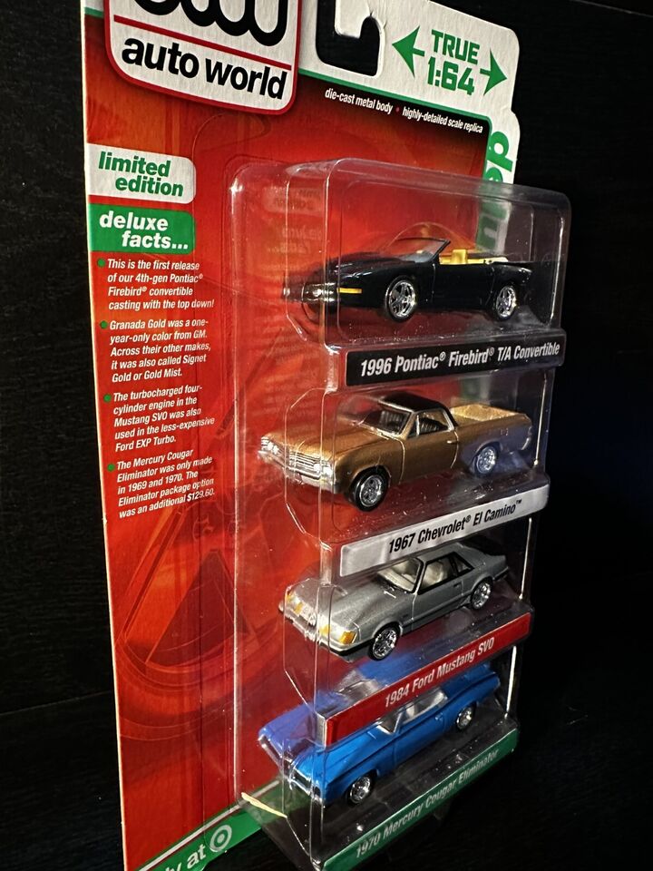 2022 Auto World DELUXE 4 PACK Mustang,Cougar,El Camino,Firebird