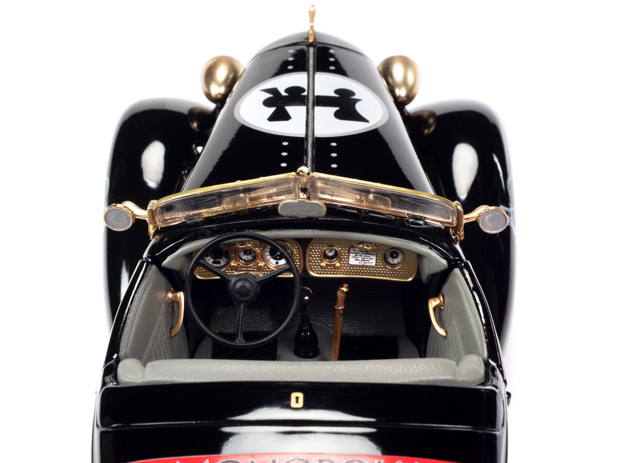 1935 Auburn 851 Speedster Black with "Monopoly" Graphics and Mr. Monopoly Resin Figure 1/18 Diecast Model Car by Auto World