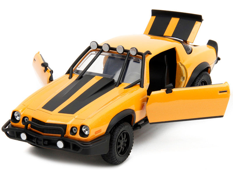 1977 Chevrolet Camaro Off-Road Version "Bumblebee" Yellow Metallic with Black Stripes and Transformers Logo Diecast Statue "Transformers: Rise of the Beasts" (2023) Movie "Hollywood Rides" Series 1/24 Diecast Model Car by Jada