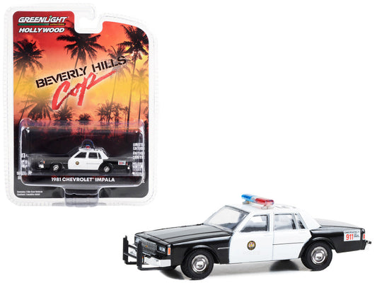 1981 Chevrolet Impala Police Black and White "Beverly Hills Police" "Beverly Hills Cop" (1984) Movie "Hollywood Series" Release 39 1/64 Diecast Model Car by Greenlight