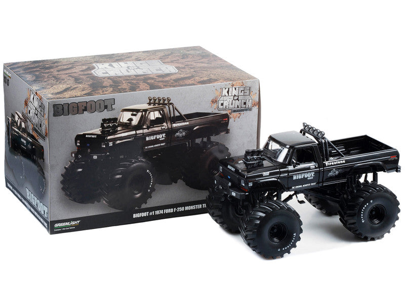 1974 Ford F-250 Monster Truck with 66-Inch Tires Black Bandit Edition "Bigfoot #1" "Kings of Crunch" Series 1/18 Diecast Model Car by Greenlight