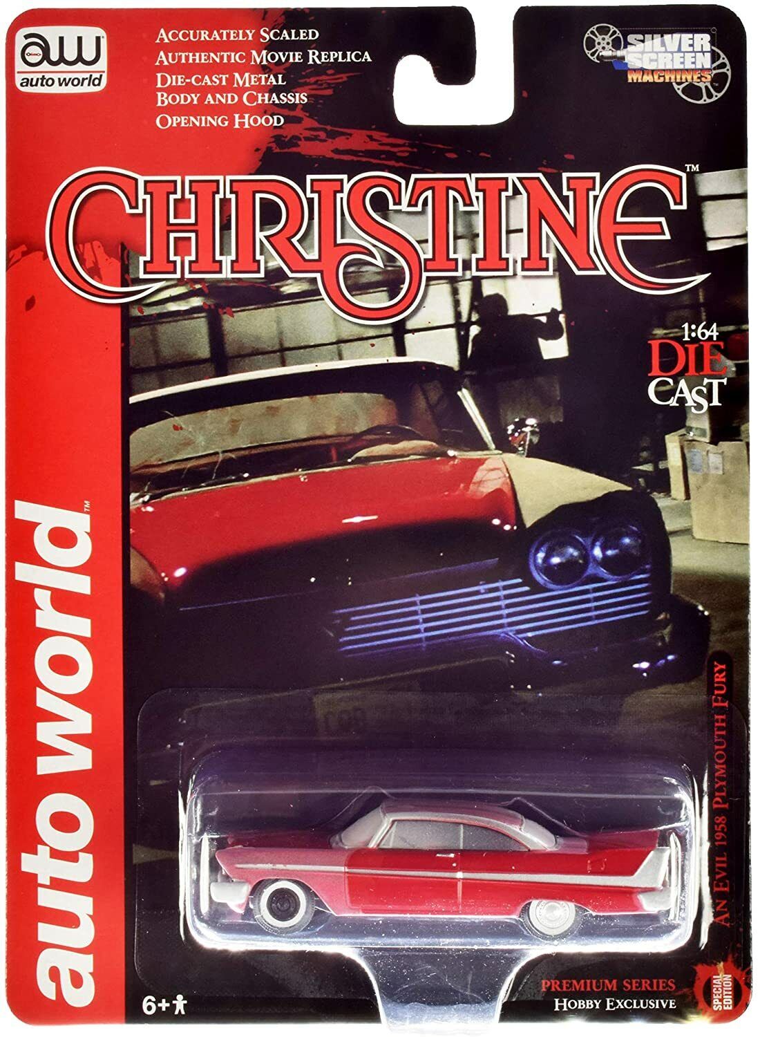 AUTO WORLD CHRISTINE 1958 PLYMOUTH FURY (PARTIALLY RESTORED) 1:64 DIECAST