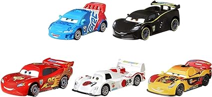 Disney Cars Toys 5-Pack Porto Corsa Race Lightning McQueen, Raoul CaRoule, Lewis Hamilton, Shu Todoroki, Miguel Camino