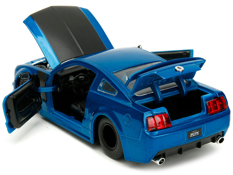 2006 Ford Mustang GT Blue Metallic with Matt Black Hood and Stripes "Bigtime Muscle" Series 1/24 Diecast Model Car by Jada