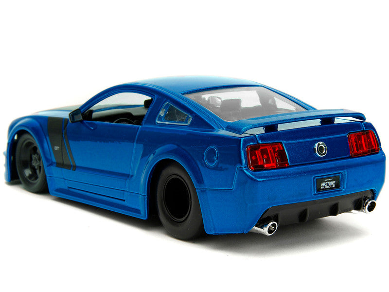 2006 Ford Mustang GT Blue Metallic with Matt Black Hood and Stripes "Bigtime Muscle" Series 1/24 Diecast Model Car by Jada