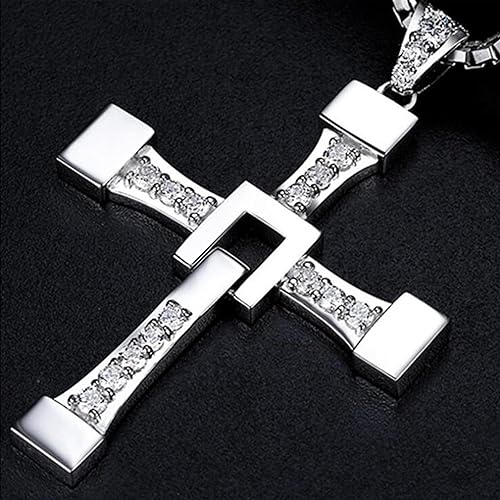 Dominic Toretto's Cross Pendant Necklace Vin Diesel, male Stainless Steel Cross Neck Pendant Jewelry (Silver)