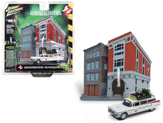 1959 CADILLAC ECTO-1A FIREHOUSE DIORAMA 1/64 BY JOHNNY LIGHTNING JLDR002/JLSP031