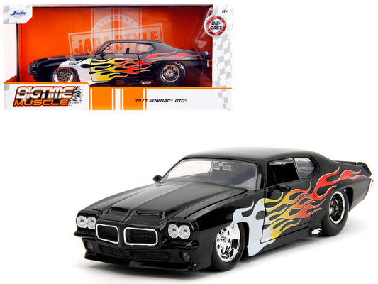 1971 Pontiac GTO Black with Flame Graphics "Bigtime Muscle" Series 1/24 Diecast Model Car by Jada