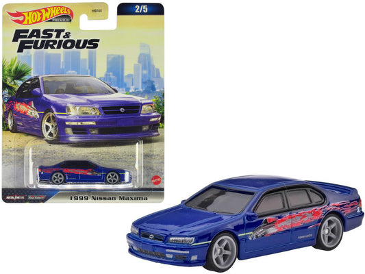 1999 Nissan Maxima Blue Metallic with Graphics "The Fast and The Furious" (2001) Movie "Fast & Furious" Series Diecast Model Car by Hot Wheels