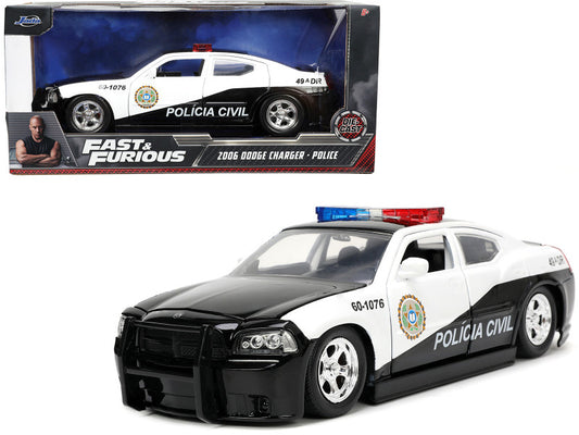 2006 Dodge Charger Police Black and White "Policia Civil" "Fast & Furious" Series 1/24 Diecast Model Car by Jada