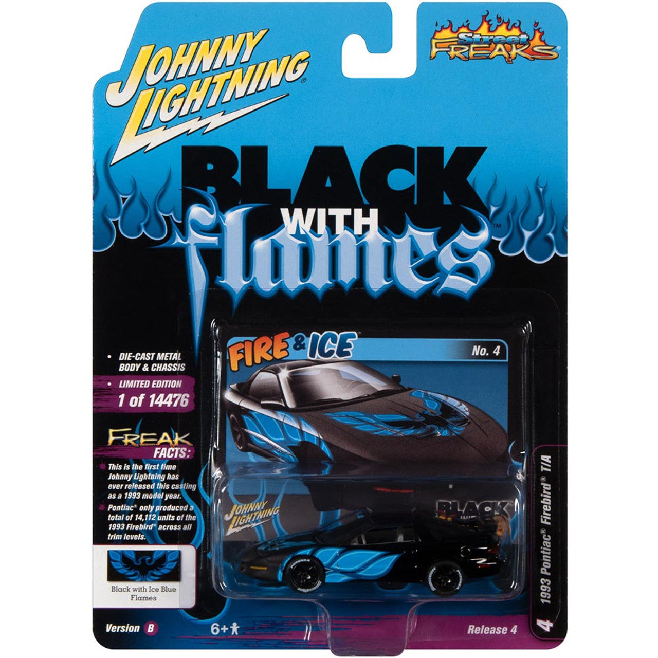 1993 Pontiac Firebird T/A - Black with Blue Flames 1:64 Scale Diecast Replica Model