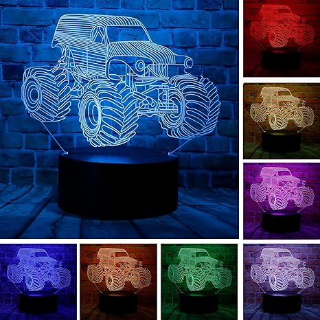 GRAVE DIGGER Monster Truck Figure 3D Optical Illusion LED Bedroom Decor Table Lamp with Remote 7 Colors