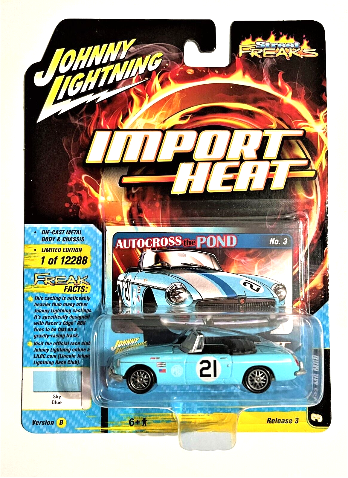 Johnny Lightning Street Freaks Import Heat 1963 MG MGB Sky Blue 1:64 NEW