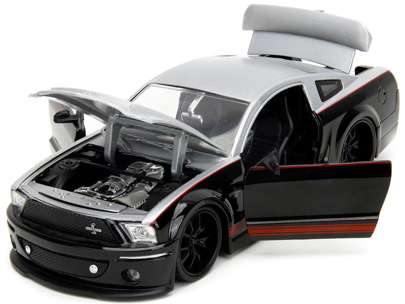 2008 Ford Shelby Mustang GT-500KR Silver and Black with Red Stripes "Bigtime Muscle" Series 1/24 Diecast Model Car by Jada