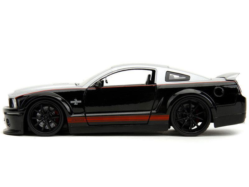 2008 Ford Shelby Mustang GT-500KR Silver and Black with Red Stripes "Bigtime Muscle" Series 1/24 Diecast Model Car by Jada