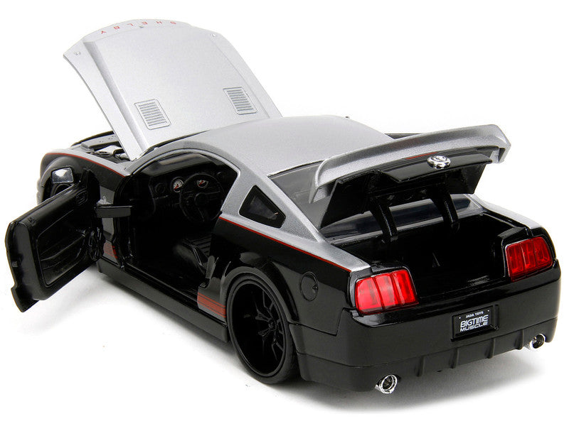 2008 Ford Shelby Mustang GT-500KR Silver and Black with Red Stripes "Bigtime Muscle" Series 1/24 Diecast Model Car by Jada