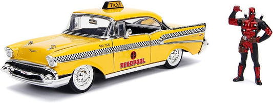 1/24 Chevrolet Bel Air Taxi Yellow 1957 with Deadpool Die-cast Figure - Marvel Series