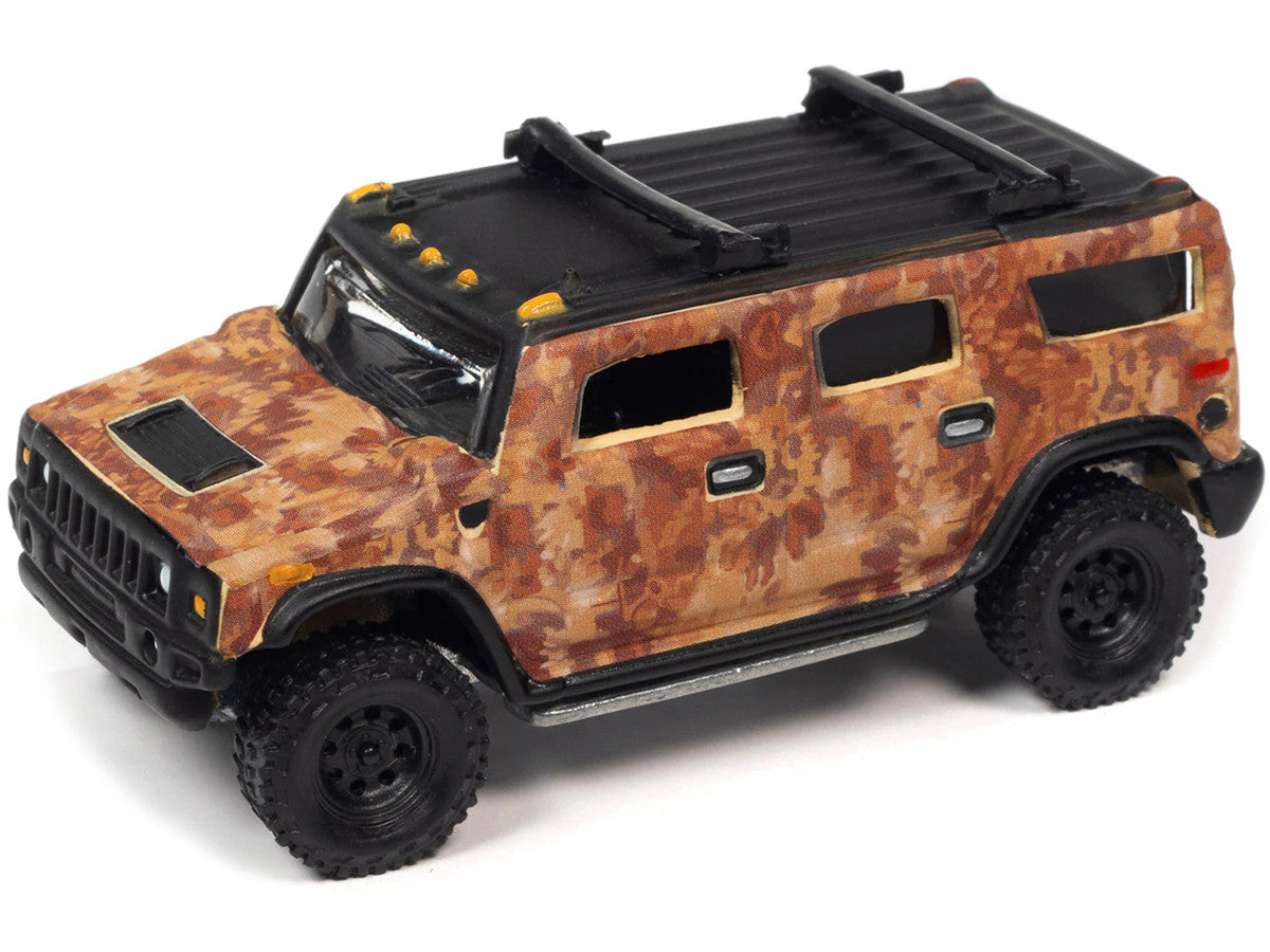 Johnny Lightning: 1969 Chevrolet K10 Blazer Gold Metallic and 2004 Hummer H2 Brown Camouflage "Off Road" Set of 2 Cars 1/64 DIECAST MODEL