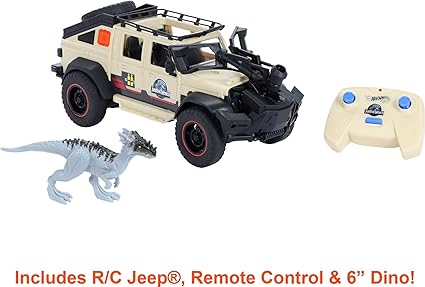 Jurassic World Toys Matchbox RC Jurassic World Dominion Jeep Gladiator, 6-inch Dinosaur Figure, Remote-Control Toy Car with Auto-Capture Claw