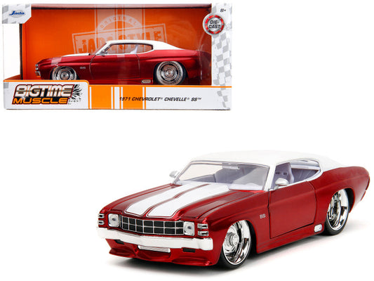 1971 Chevrolet Chevelle SS Candy Red with White Top White Stripes and White Interior "Bigtime Muscle" Series 1/24 Diecast Model Car by Jada