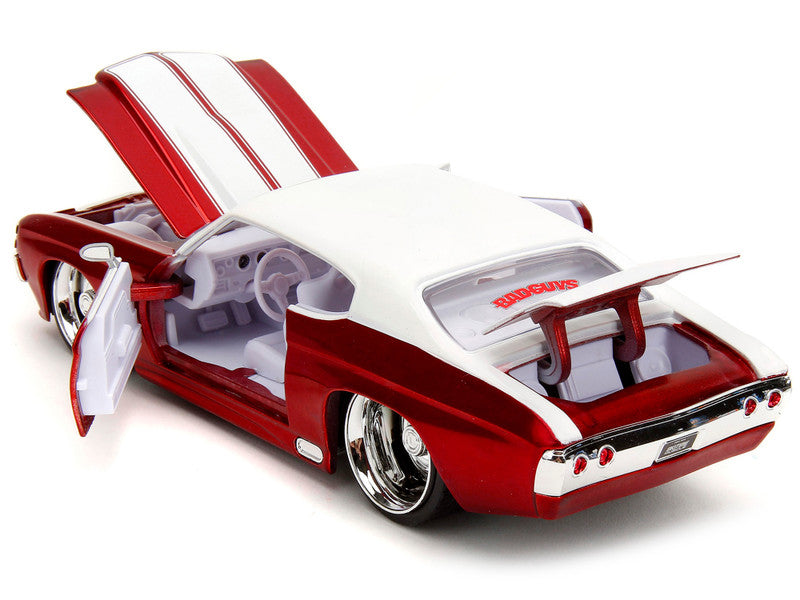 1971 Chevrolet Chevelle SS Candy Red with White Top White Stripes and White Interior "Bigtime Muscle" Series 1/24 Diecast Model Car by Jada