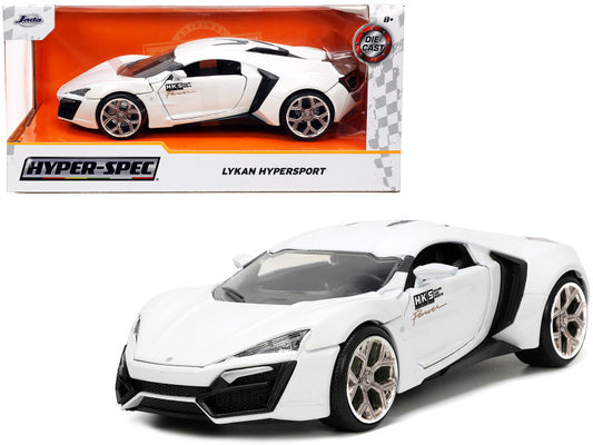 Lykan Hypersport White with Bronze Metallic Rear Spoiler "HKS" "Hyper-Spec" Series 1/24 Diecast Model Car by Jada