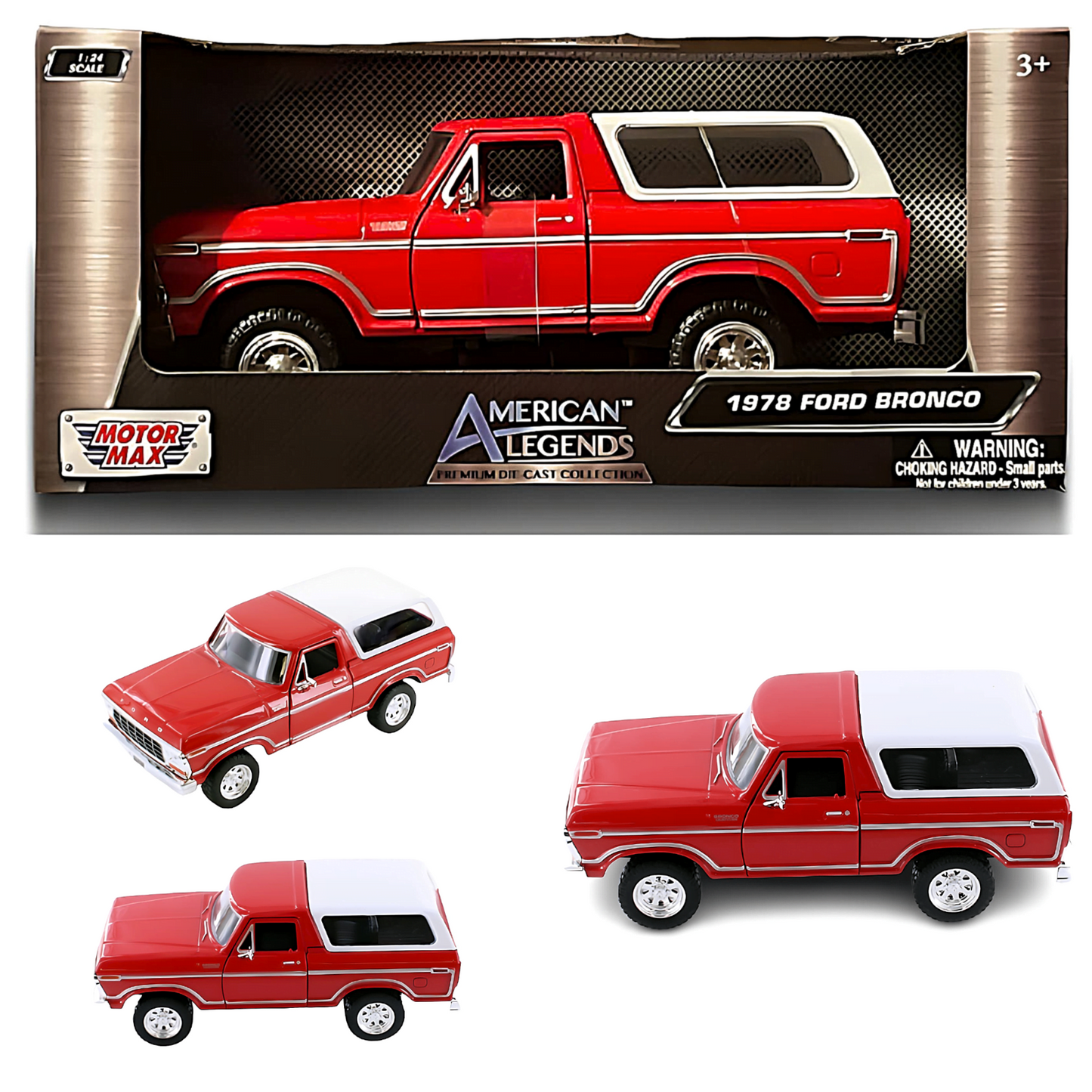 Motor Max Ford USA Bronco Hard-Top Closed 1978 Red White - 1:24 Model