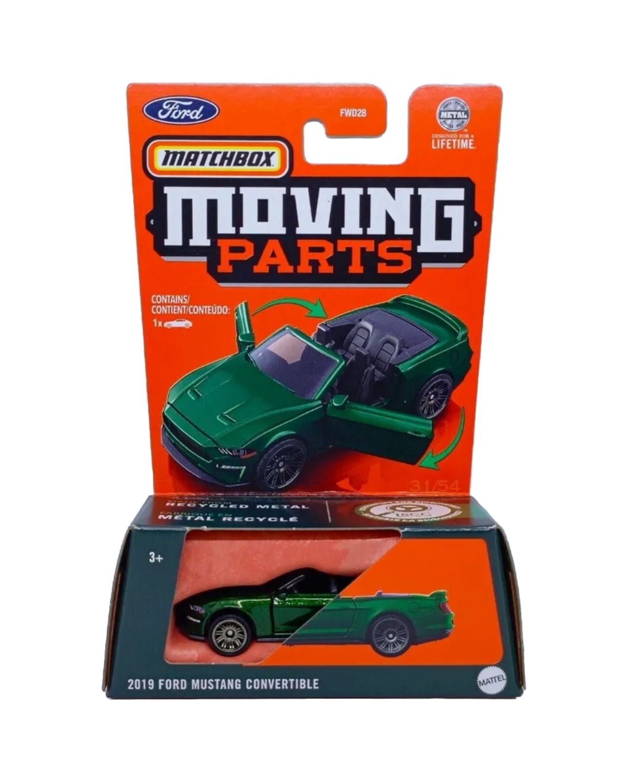 Matchbox Moving Parts 2023 2019 Ford Mustang Convertible Green