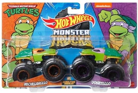 Hot Wheels Monster Trucks Demolition Doubles 1:64 Die-Cast 2-pack Teenage Mutant Ninja Turtles Michelangelo vs Donatello