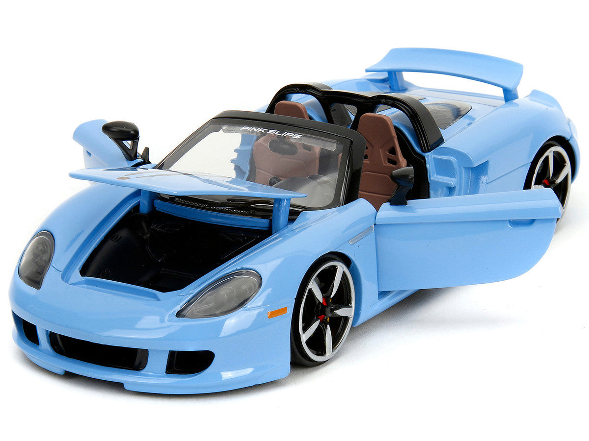 Porsche Carrera GT Convertible Blue with Black Stripes "Pink Slips" Series 1/24 Diecast Model Car by Jada