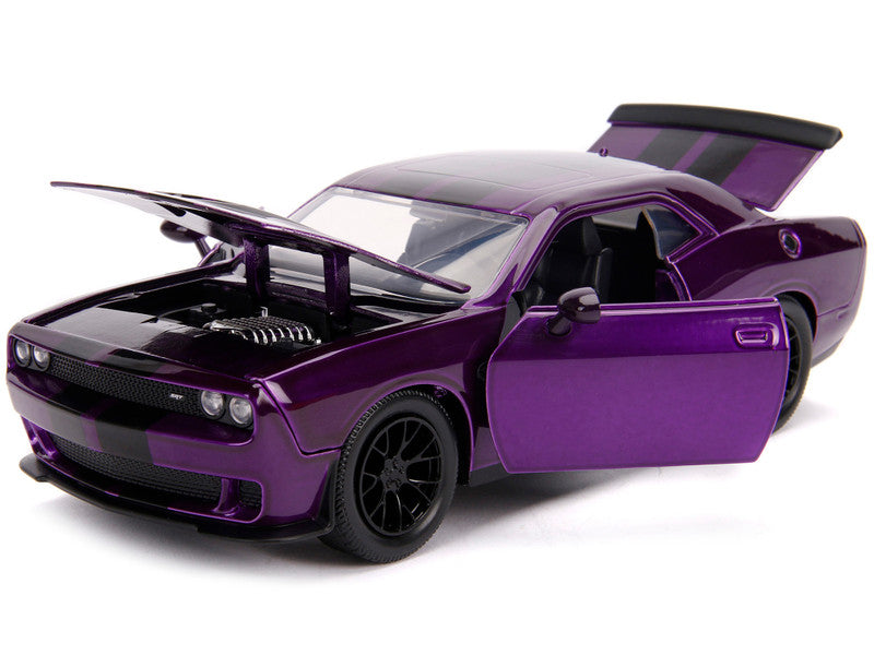 2015 Dodge Challenger SRT Hellcat Purple with Black Stripes "Big Time Muscle" 1/24 Diecast Model Car by Jada